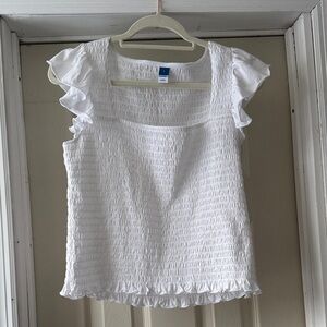 Old Navy White Smocked Blouse with Ruffle Sleeves